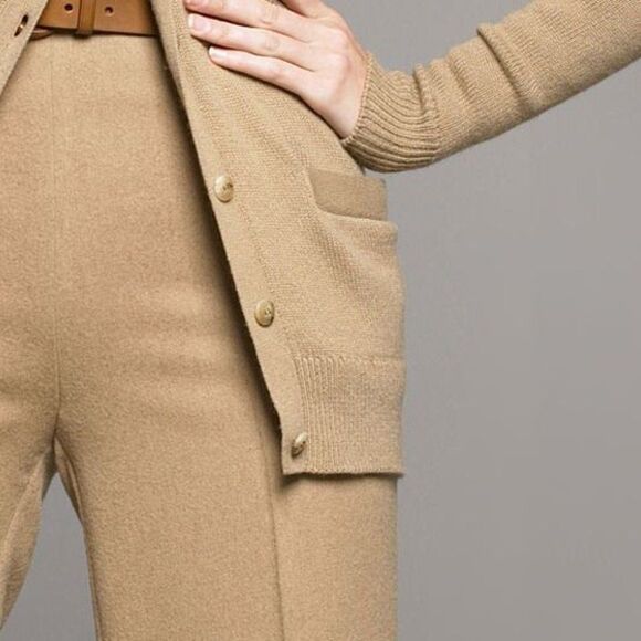 Ralph Lauren Pre Fall Collection Shearling Collar Cashmere Cardigan in Camel - Picture 9 of 16
